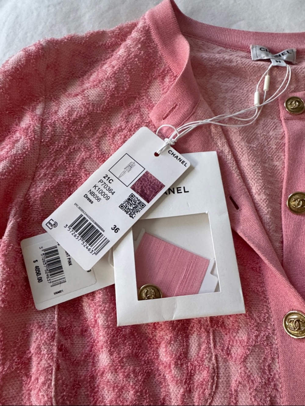 CHANEL Pink Lace-Textured Button-Front Knit Dress Cardigan - Picture 5 of 13
